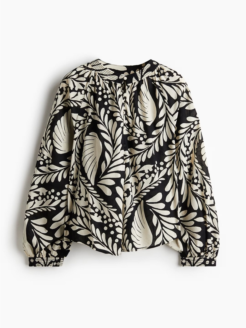H&M BAND-COLLAR BLOUSE Black Pattern Paisley - Picture 3 of 4